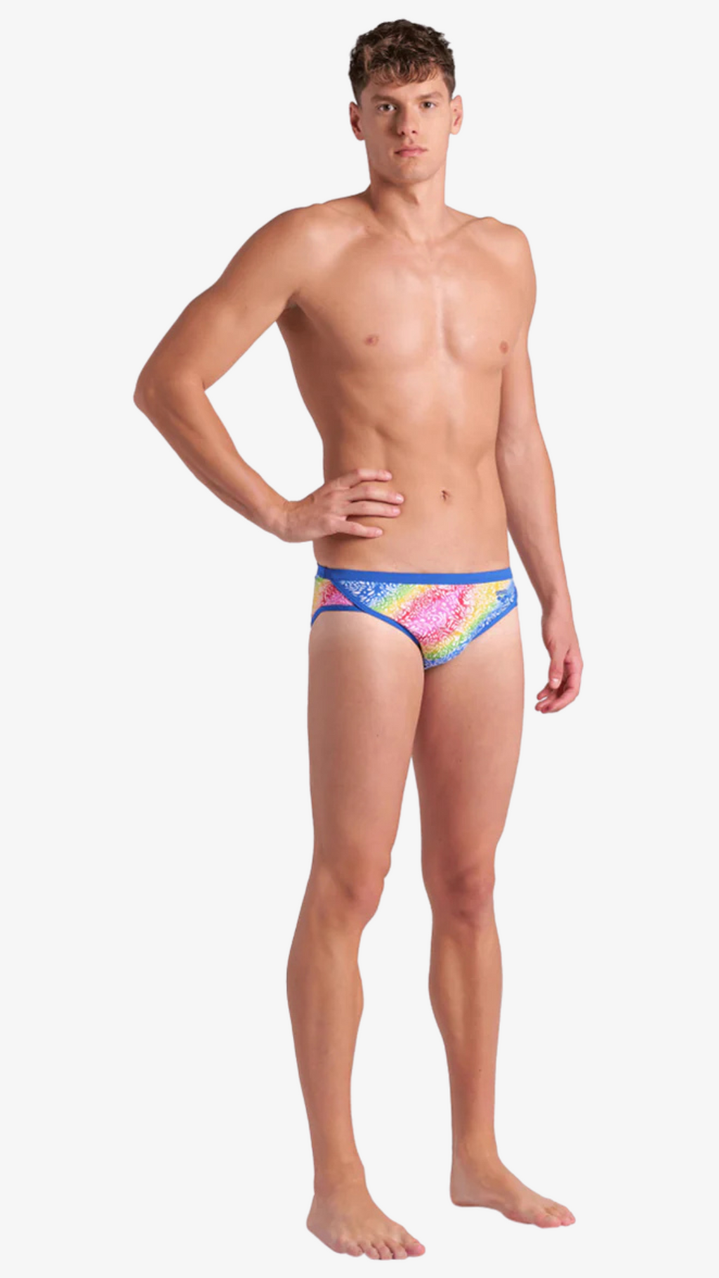 MENS ARENA SWIM BRIEF PRINTED  ROYAL WHITE MULTI